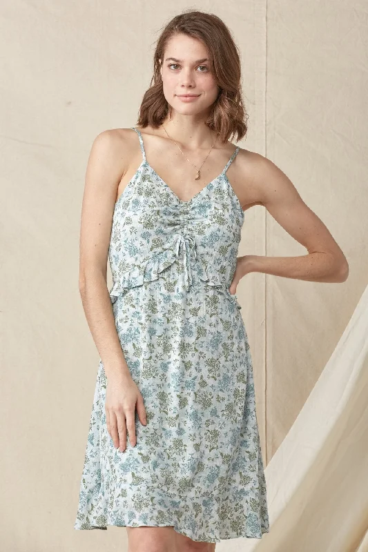 Short Spaghetti Strap Cinched Bodice Floral Dress