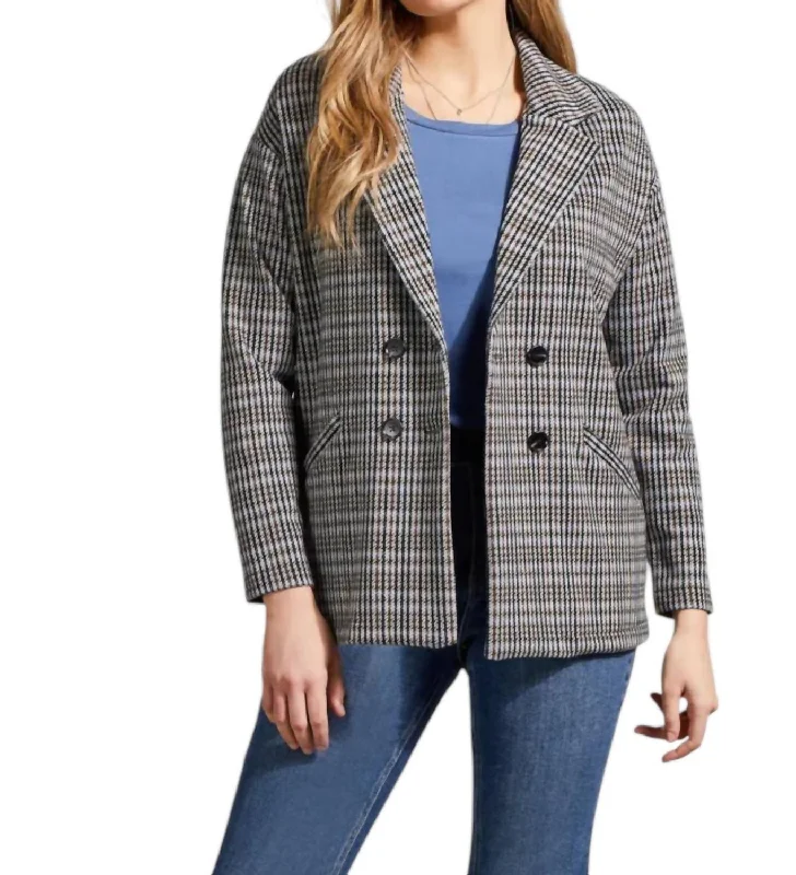 Double-Breasted Knit Blazer In Black/grey