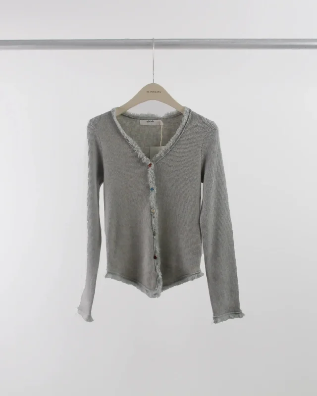 7494Q Hearty Button Cardigan with Frayed Hem