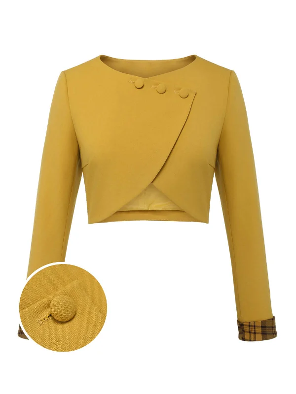 Yellow 1950s Solid Button Short Coat