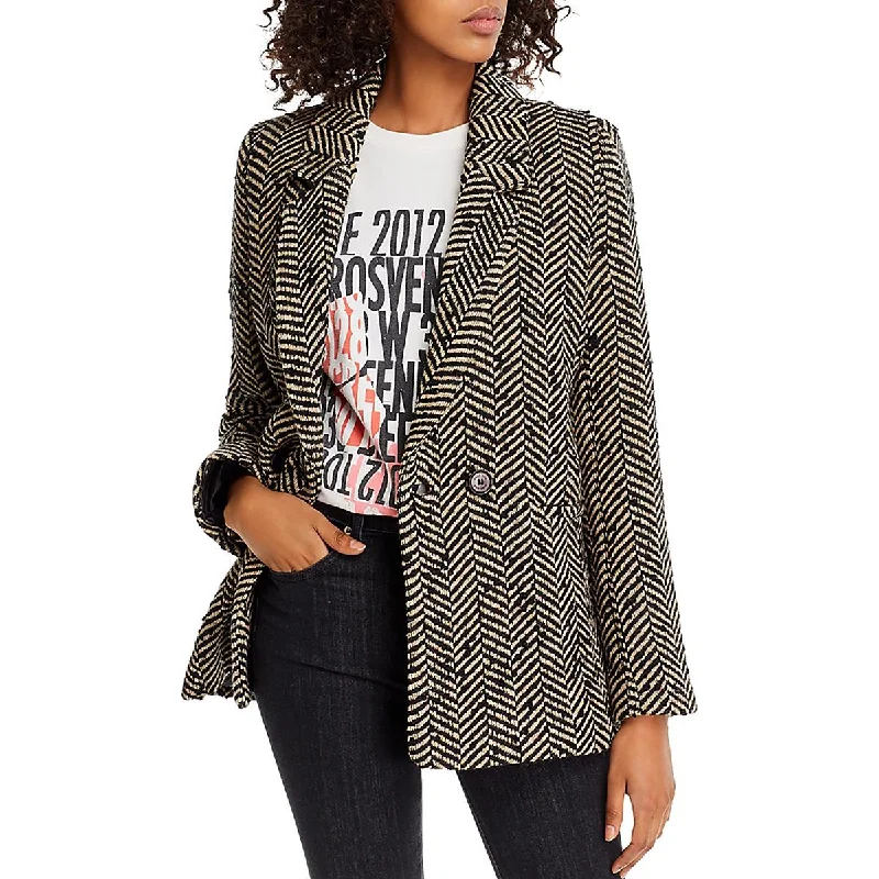 Womens Herringbone Long Sleeve One-Button Blazer