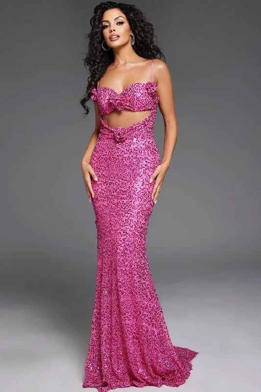 Jovani D5403 Sequin Long Formal Floral Accent Prom Dress