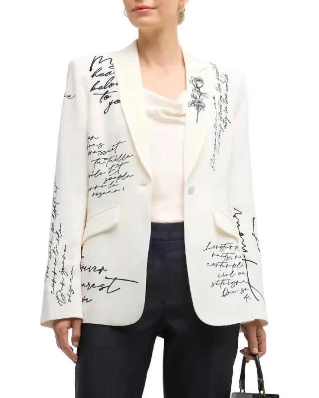 Mon Amour Embroidered Cheyenne Blazer In Ivory/black