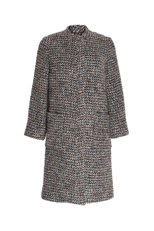 Offset Mandarin Collar Coat - Charcoal Texture 8603