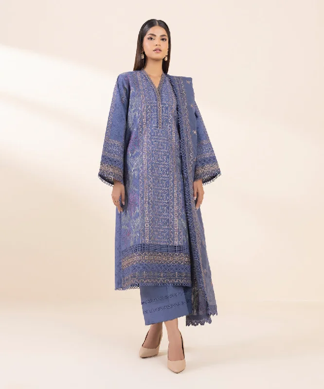 3 Piece - Embroidered Cotton Jacquard Suit