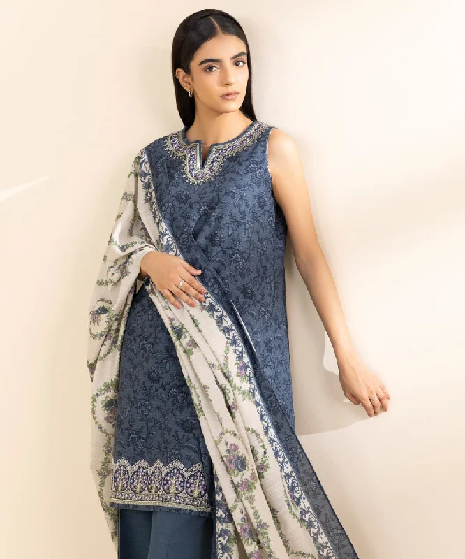 3 Piece - Embroidered Khaddar Suit