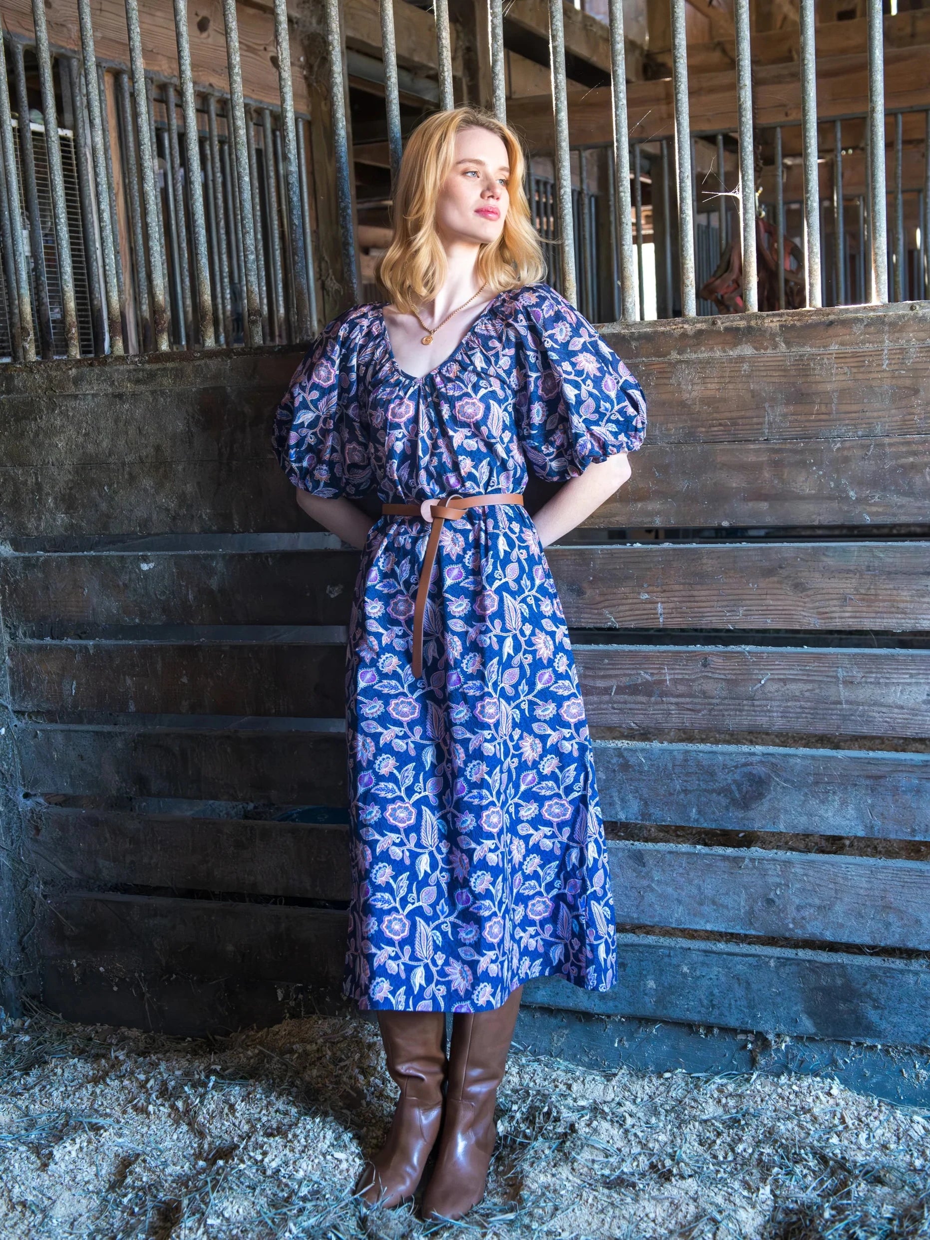 Penny Dress in Navy Cactus Flower