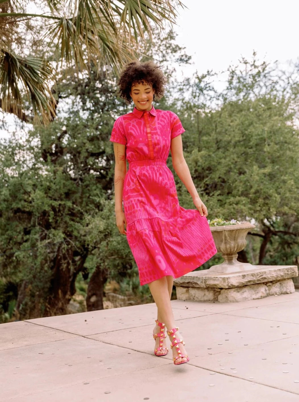 Gwyneth Dress in Hot Pink Moroccan Ikat