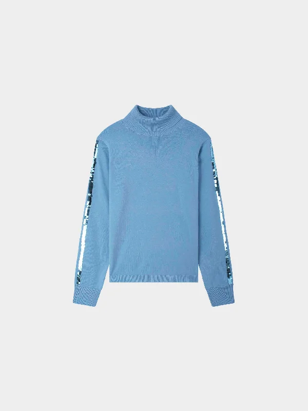 Sequin Trim Sweater-Ice Blue