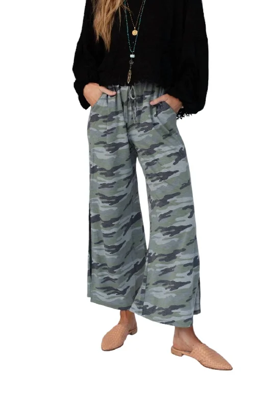 Casual Wanderer Wide Leg Pants In Army Green Charcoal