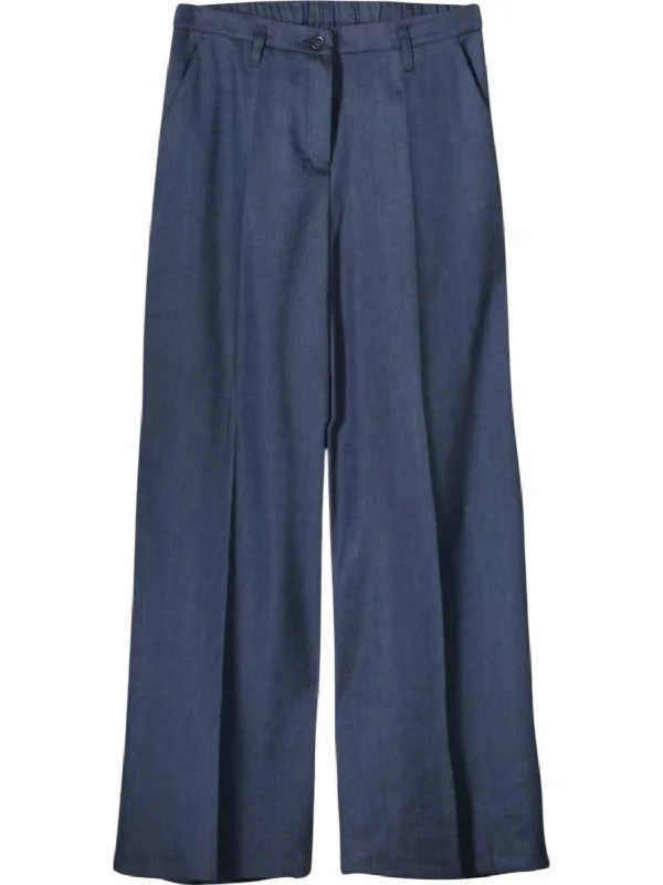 Women's Linen Blend Trousers In Night Sky