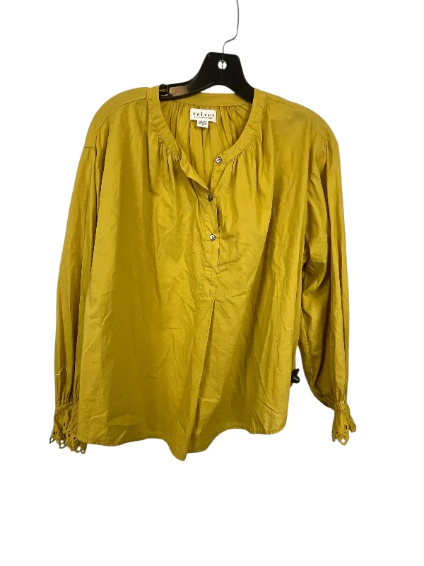 Top Long Sleeve By Velvet By Graham & Spencer In Yellow, Size: S