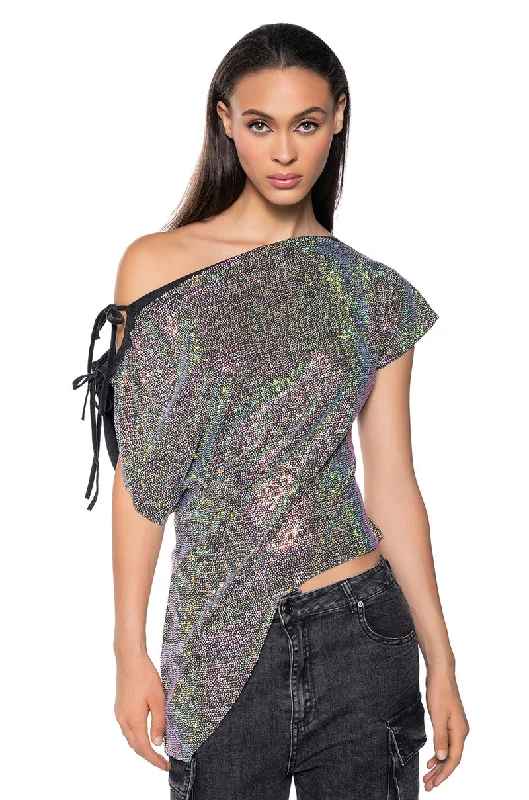 GLISTENING ASYMMETRICAL TSHIRT IN GREY MULTI