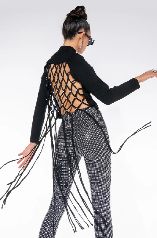 MAKE YOU MINE OPEN BACK RHINESTONE NET SWEATER